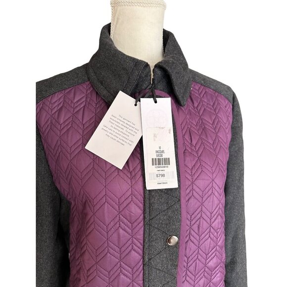 Per Se By Carlisle Quilted Coat Size 10 Purple & Gray Long Sleeve Button Closure - Picture 4 of 14